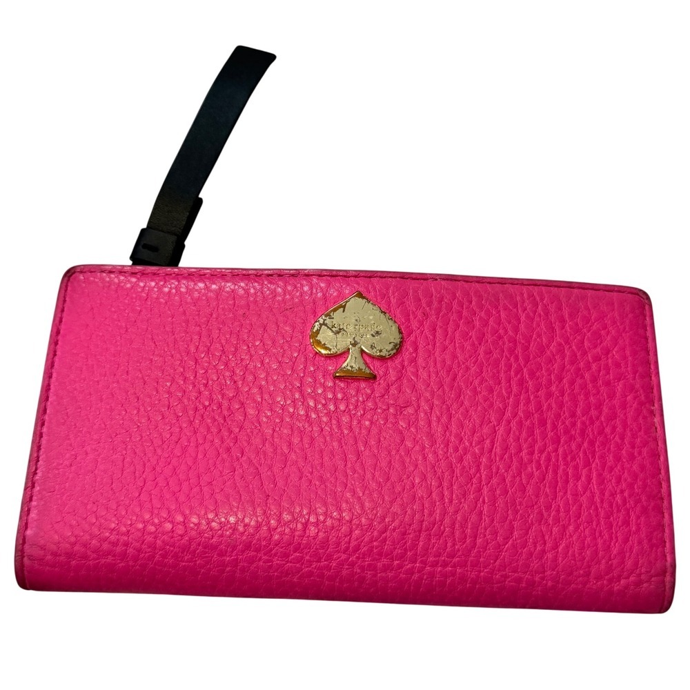 Kate Spade Pink Pebbled Leather Bifold Slim Wallet with ID Window Pink